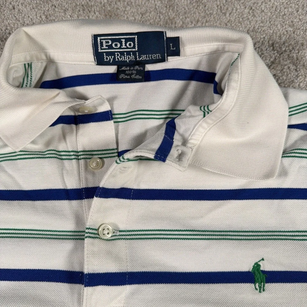 Polo Ralph Lauren Mens Short Sleeve Polo Shirt Large‎ Striped Pima Cotton Golf